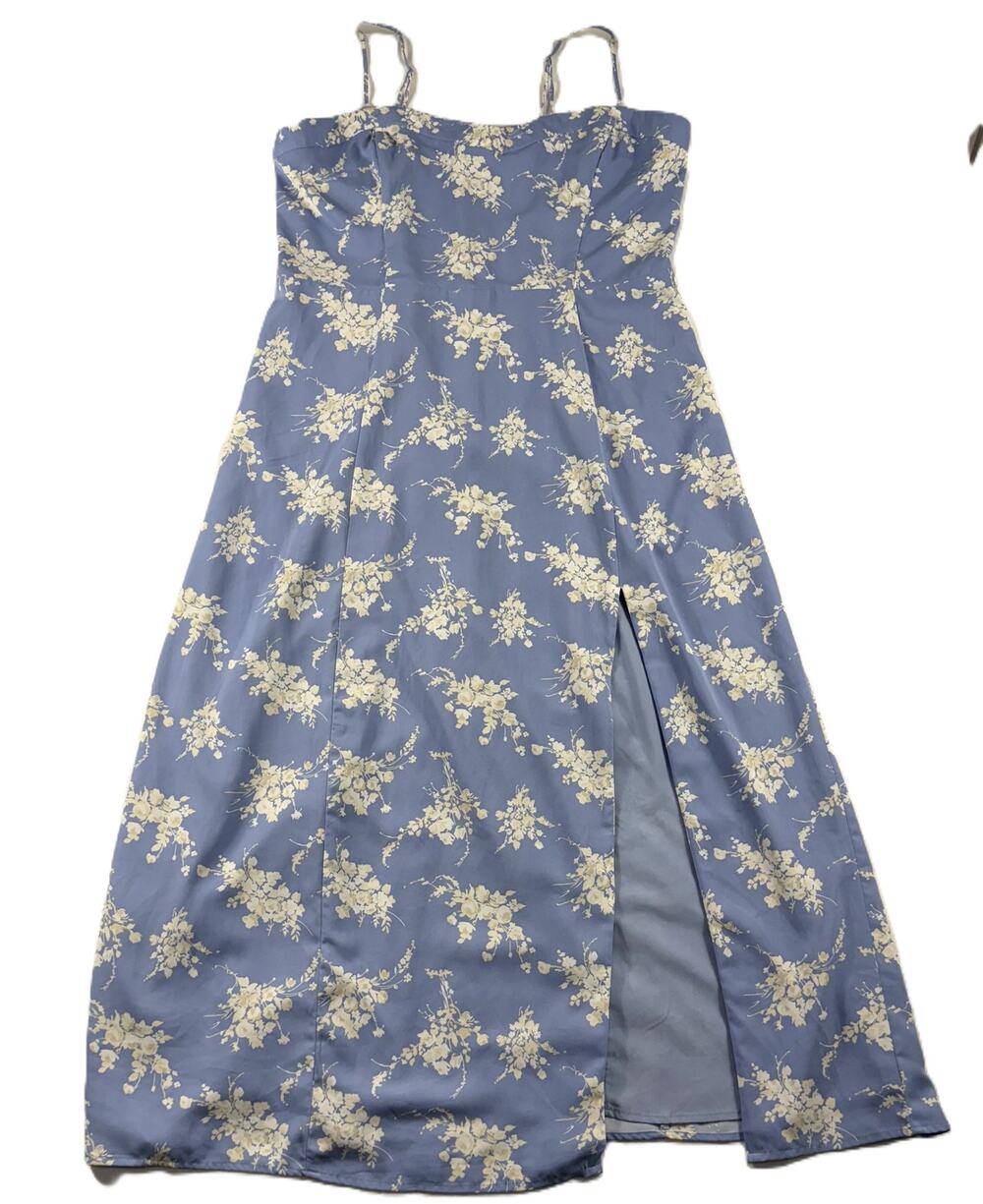 Abercrombie women high slit midi dress floral 90s Y2K cottage blue XL